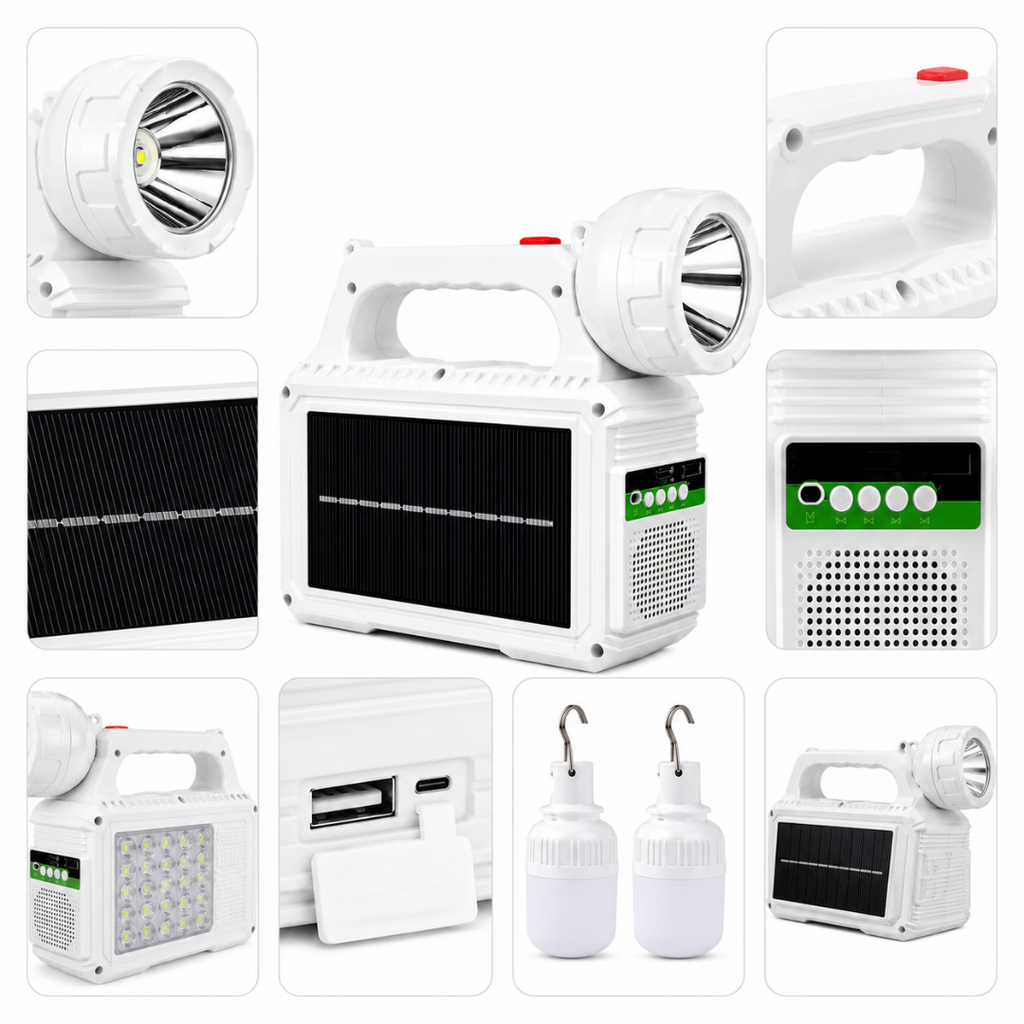 Linterna Solar Recargable Radio Camping