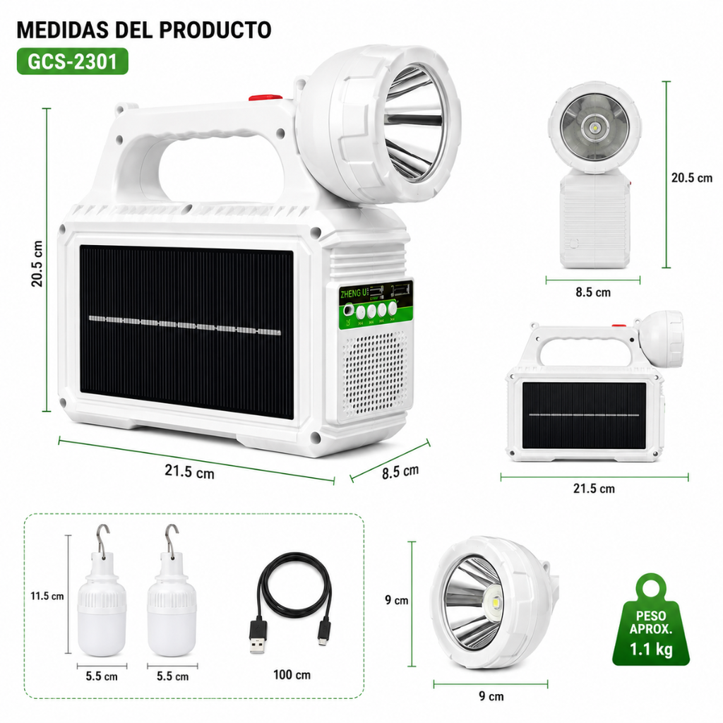 Linterna Solar Recargable Radio Camping