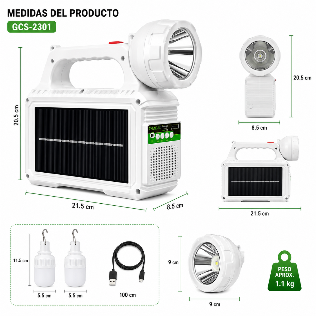 Linterna Solar Recargable Radio Camping