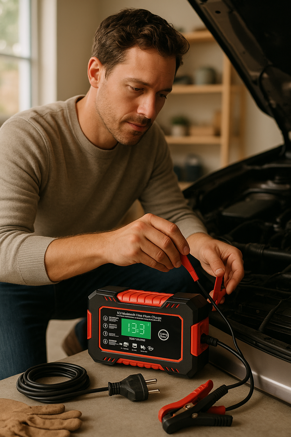 Cargador de Batería de Auto y Motocicleta de 12V-6A con Pantalla LCD